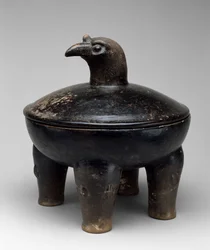 Covered Bowl with Bird Head Handle, Early Classic, 250-550
